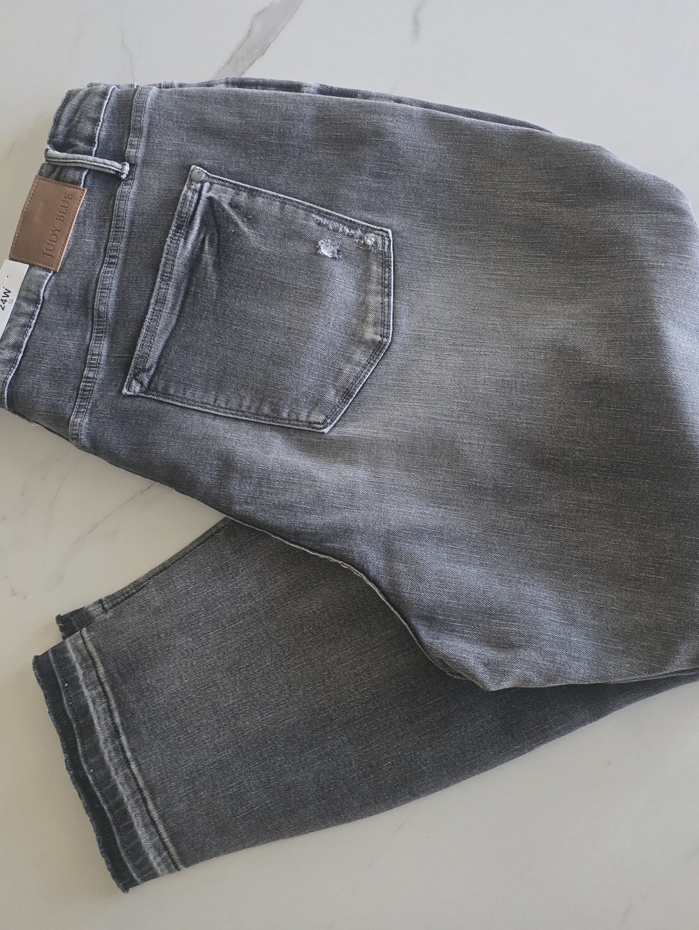 Judy Blue Gray Skinny Jeans 24W High Waist Tummy Control Raw Hem NWT